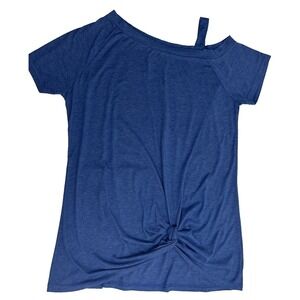 Womens Blue One Shoulder Twisted Knot Tunic T Shirt Size L